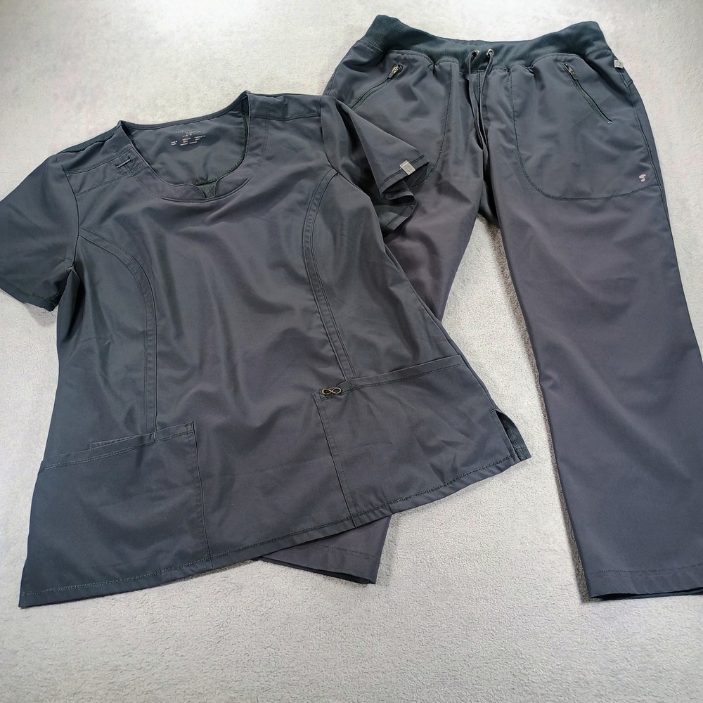 Cherokee Women Infinity Scrub Set Charcoal Grey Large Antimicrobial Stretch